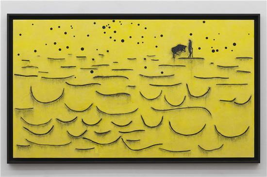 Giuseppe Gallo 吉塞普·戛洛 哲学家与公牛    板上蜡画、水彩、丙烯  90×157 cm 2015